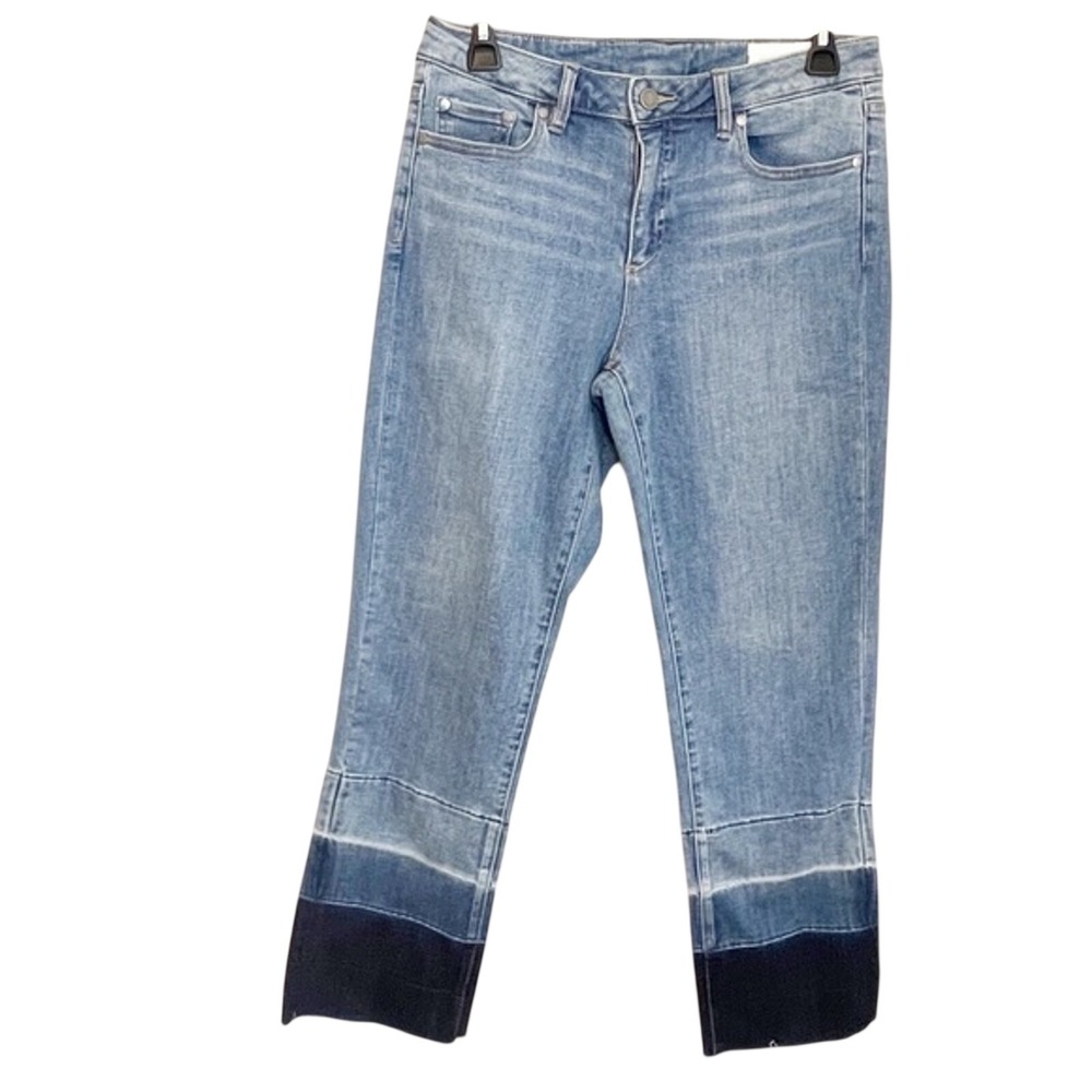 Vince Camuto Women 28/6 Straight Leg Jeans Colorblock Ombre Raw Hem Blue Denim